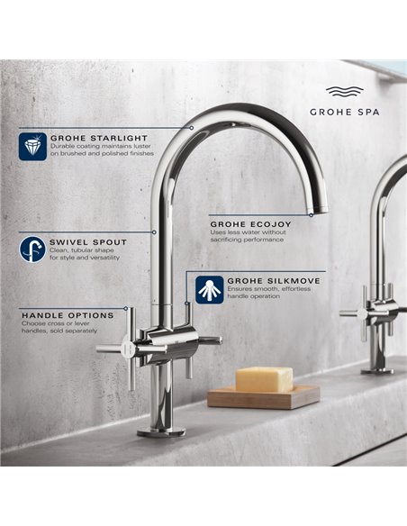 Grohe 21146 Atrio New Single Hole Two-Handle L-Size Bathroom Faucet 1.2 GPM