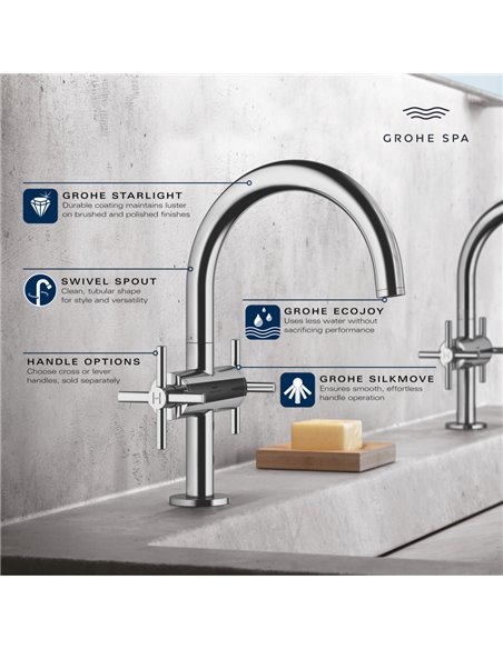 Grohe 21148 Atrio New Single Hole Two-Handle M-Size Bathroom Faucet 1.2 GPM
