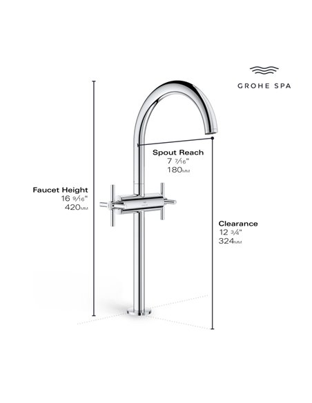 Grohe 21161 Atrio New Single Hole Two-Handle XL-Size Bathroom Faucet 1.2 GPM