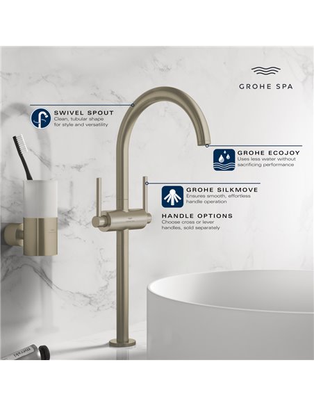 Grohe 21161 Atrio New Single Hole Two-Handle XL-Size Bathroom Faucet 1.2 GPM