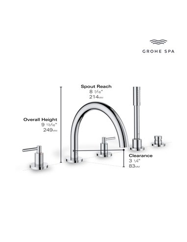 Grohe 25274 Atrio New 5-Hole 2-Handle Deck Mount Roman Tub Faucet with 1.75 GPM Hand Shower