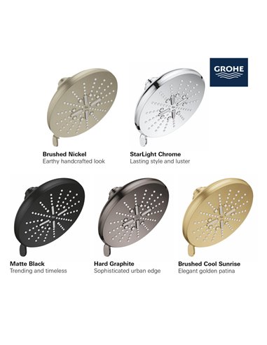 Grohe 26789 Rainshower Shower Head, 6-1/2" - 3 Sprays, 1.75gpm