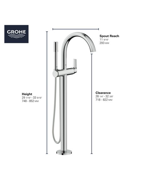 Grohe 29302 Defined Single-Handle Freestanding Tub Faucet with 6.6 L/min - 1.75 GPM Hand Shower