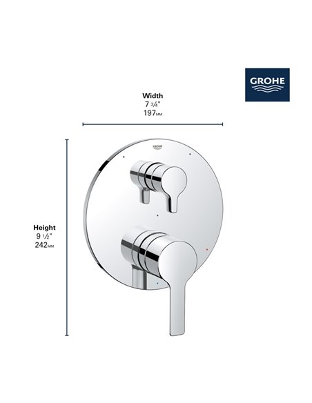 Grohe 29424 Lineare Pressure Balance Valve Trim With 3-Way Diverter With Cartridge