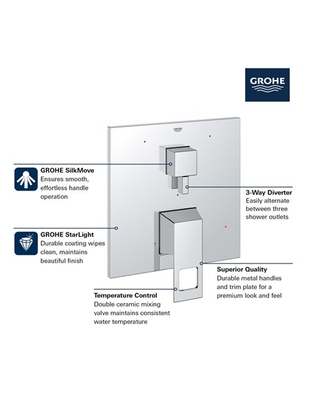 Grohe 29426 Eurocube Pressure Balance Valve Trim With 3-Way Diverter With Cartridge