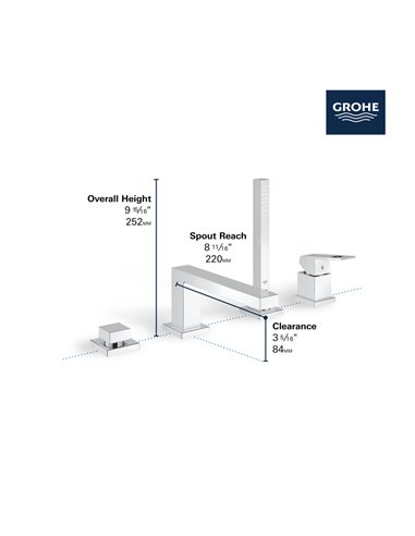 Grohe 19897 Eurocube 4-Hole Single-Handle Deck Mount Roman Tub Faucet with 6.6 L/min - 1.75 GPM Hand Shower