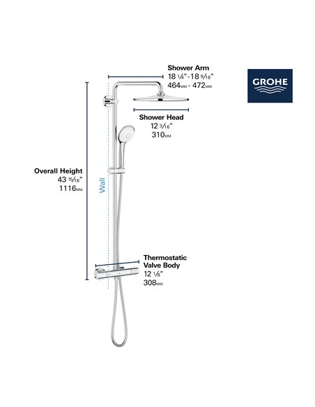 Grohe 26726 Euphoria 310 CoolTouch Thermostatic Shower System 1.75gpm