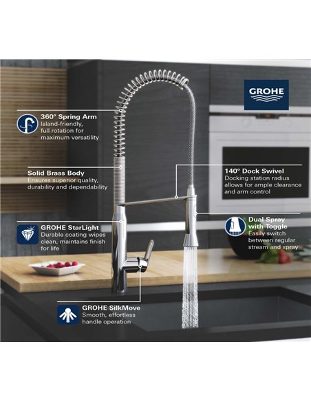 Grohe 32951 K7 Single-Handle Semi-Pro Dual Spray Kitchen Faucet 6.6 L/min - 1.75 GPM