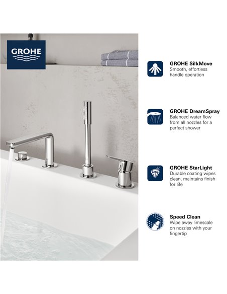 Grohe 19577 Lineare 4-Hole Single-Handle Deck Mount Roman Tub Faucet with 6.6 L/min - 1.75 GPM Hand Shower