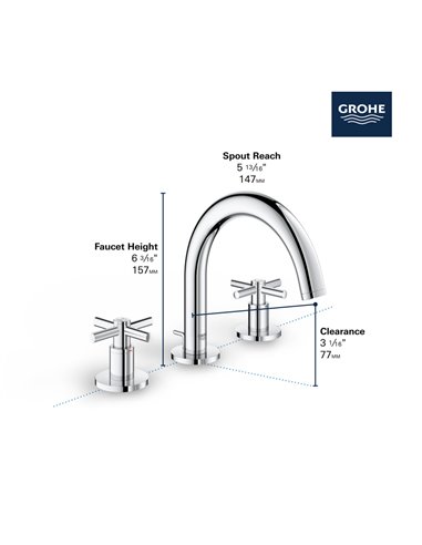Grohe 20072 Atrio New 8" Widespread 2-Handle S-Size Bathroom Faucet 4.5 L/min - 1.2 GPM