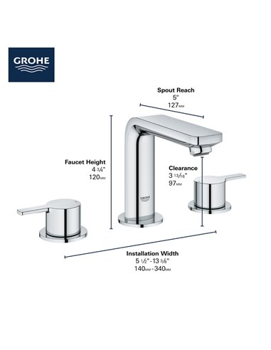 Grohe 20578 Lineare 8" Widespread 2-Handle M-Size Bathroom Faucet 4.5 L/min - 1.2 GPM