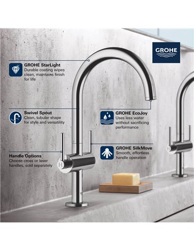 Grohe 21027 Atrio New Single Hole Single-Handle L-Size Bathroom Faucet 4.5 L/min - 1.2 GPM