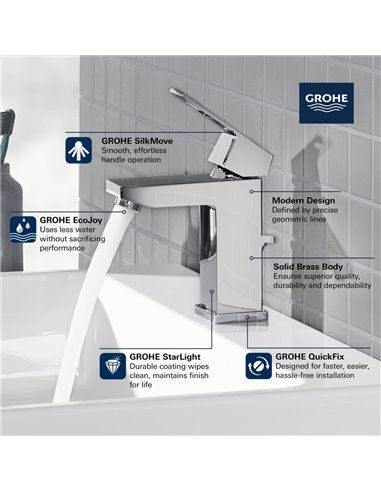 Grohe 23129 Eurocube Single Hole Single-Handle S-Size Bathroom Faucet 4.5 L/min - 1.2 GPM