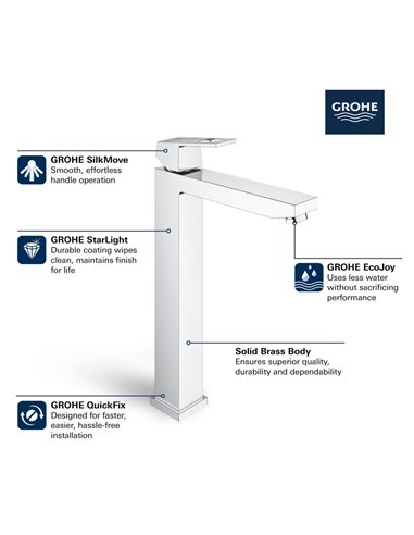 Grohe 23671 Eurocube Single Hole Single-Handle Deck Mount Vessel Sink Faucet 4.5 L/min - 1.2 GPM