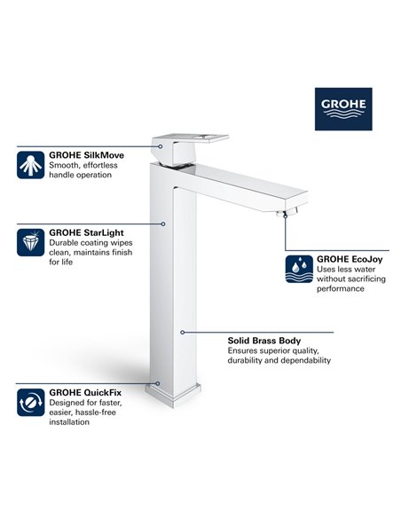 Grohe 23671 Eurocube Single Hole Single-Handle Deck Mount Vessel Sink Faucet 4.5 L/min - 1.2 GPM