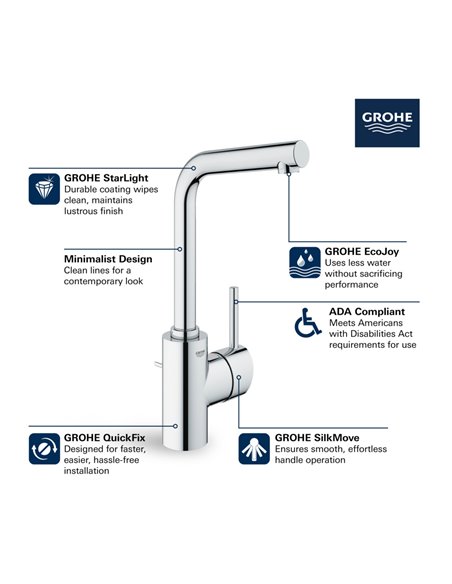 Grohe 23737 Concetto Single Hole Single-Handle L-Size Bathroom Faucet 4.5 L/min - 1.2 GPM