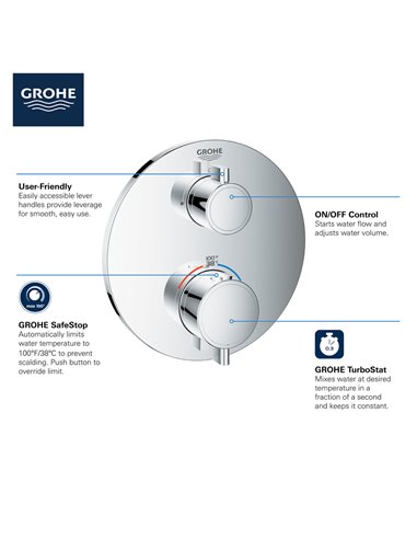 Grohe 24107 Grohtherm Single Function 2-Handle Thermostatic Valve Trim