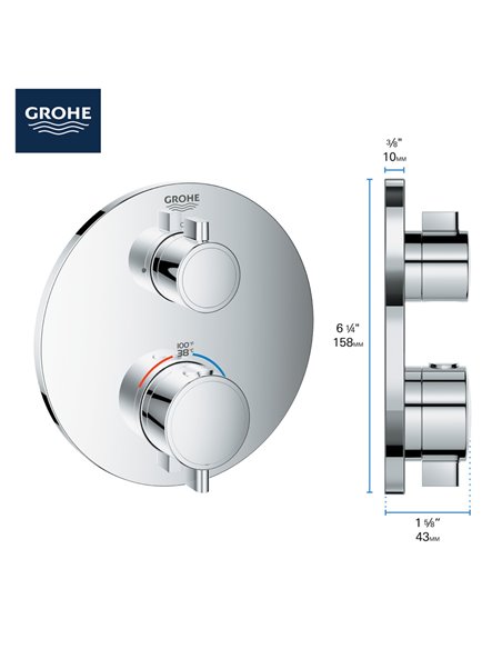 Grohe 24133 Grohtherm Dual Function 2-Handle Thermostatic Valve Trim