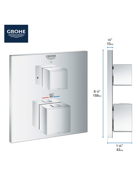 Grohe 24157 Grohtherm Single Function 2-Handle Thermostatic Valve Trim