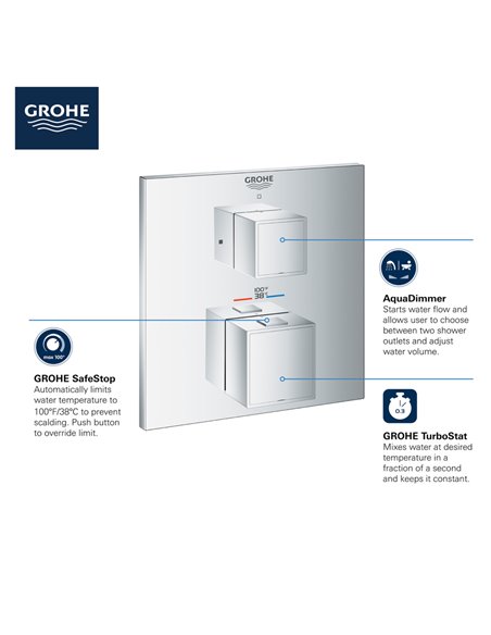 Grohe 24158 Grohtherm Dual Function 2-Handle Thermostatic Valve Trim