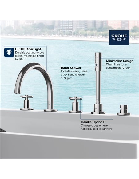 Grohe 25049 Atrio New 5-Hole 2-Handle Deck Mount Roman Tub Faucet with 6.6 L/min - 1.75 GPM Hand Shower