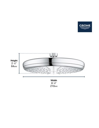 Grohe 26409 Tempesta 210 Shower Head 8" - 1 Spray 6.6 L/min - 1.75 GPM