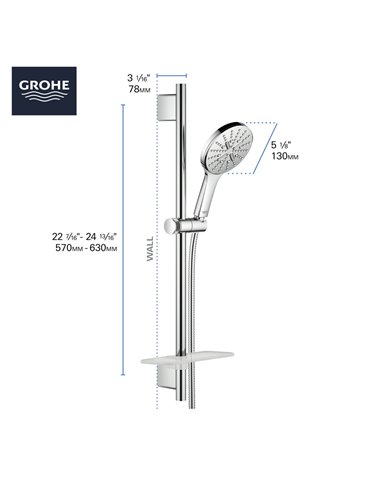 Grohe 26547 Rainshower 24" Shower Slide Bar Kit - 3 Sprays 6.6 L/min - 1.75 GPM