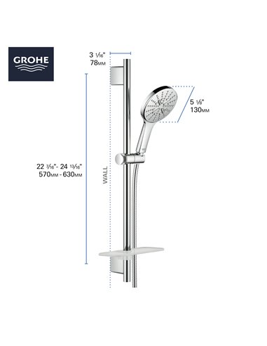 Grohe 26547 Rainshower 24" Shower Slide Bar Kit - 3 Sprays 6.6 L/min - 1.75 GPM