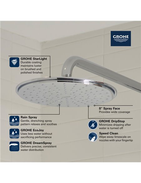 Grohe 27814 Rainshower 210 Shower Head 8" - 1 Spray 6.6 L/min - 1.75 GPM
