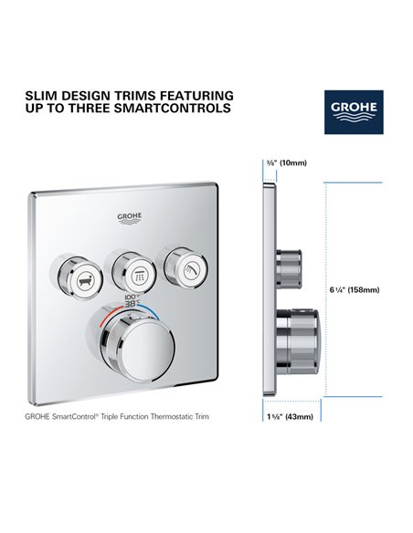 Grohe 29165 Grohtherm Triple Function Thermostatic Valve Trim