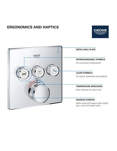 Grohe 29165 Grohtherm Triple Function Thermostatic Valve Trim