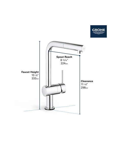Grohe 30218 Minta Single-Handle Pull-Out Kitchen Faucet Single Spray 6.6 L/min - 1.75 GPM with Touch Technology