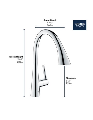 Grohe 30368 Grohe Zedra Single-Handle Pull Down Triple Spray Bar Faucet 6.6 L/min - 1.75 GPM