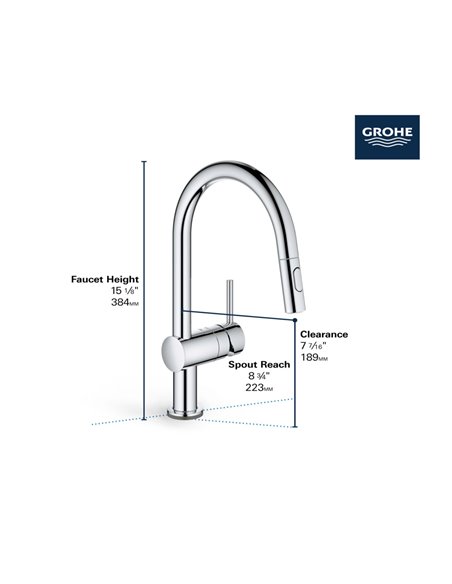 Grohe 31359 Minta Single-Handle Pull Down Kitchen Faucet Dual Spray 6.6 L/min - 1.75 GPM with Touch Technology