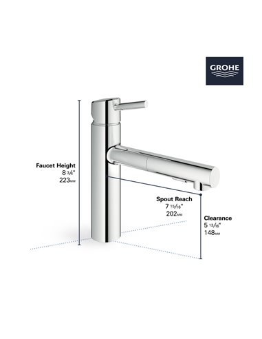 Grohe 31453 Concetto Single-Handle Pull-Out Kitchen Faucet Dual Spray 5.7 L/min - 1.5 gpm 