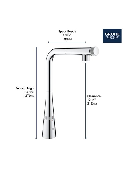 Grohe 31559 Grohe Zedra SmartControl Pull-Out Single Spray Kitchen Faucet 6.6 L/min - 1.75 GPM