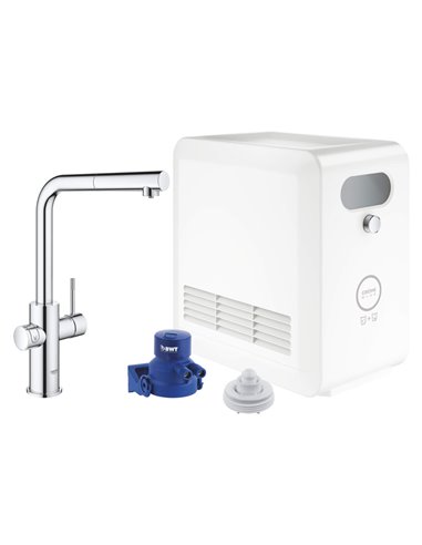 Grohe 31608 Blue Single-Handle Pull-Out Kitchen Faucet Single Spray 6.6 L/min - 1.75 GPM with Chilled and Sparkling Water