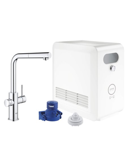 Grohe 31608 Blue Single-Handle Pull-Out Kitchen Faucet Single Spray 6.6 L/min - 1.75 GPM with Chilled and Sparkling Water