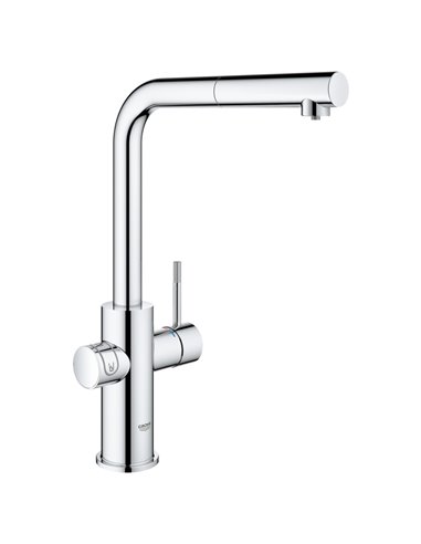Grohe 31608 Blue Single-Handle Pull-Out Kitchen Faucet Single Spray 6.6 L/min - 1.75 GPM with Chilled and Sparkling Water