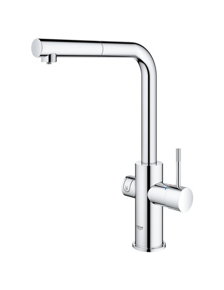 Grohe 31608 Blue Single-Handle Pull-Out Kitchen Faucet Single Spray 6.6 L/min - 1.75 GPM with Chilled and Sparkling Water