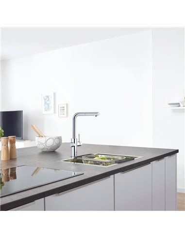 Grohe 31608 Blue Single-Handle Pull-Out Kitchen Faucet Single Spray 6.6 L/min - 1.75 GPM with Chilled and Sparkling Water