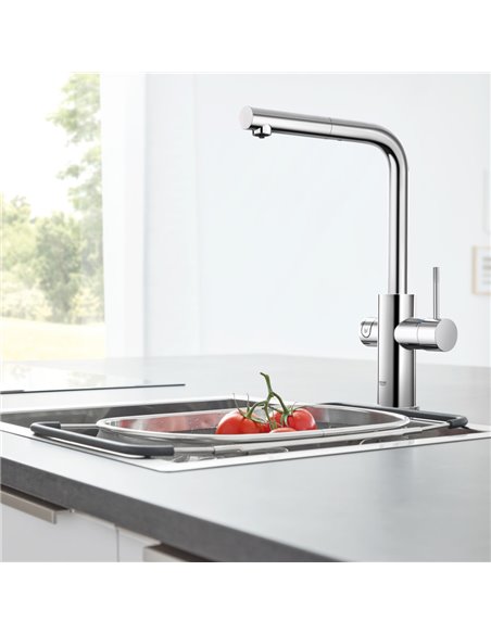 Grohe 31608 Blue Single-Handle Pull-Out Kitchen Faucet Single Spray 6.6 L/min - 1.75 GPM with Chilled and Sparkling Water