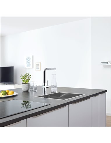 Grohe 31608 Blue Single-Handle Pull-Out Kitchen Faucet Single Spray 6.6 L/min - 1.75 GPM with Chilled and Sparkling Water