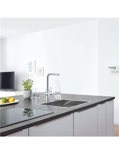 Grohe 31608 Blue Single-Handle Pull-Out Kitchen Faucet Single Spray 6.6 L/min - 1.75 GPM with Chilled and Sparkling Water