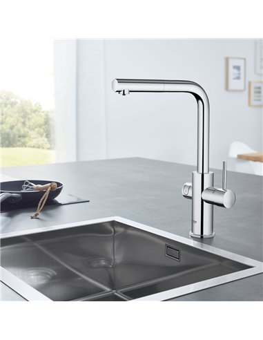 Grohe 31608 Blue Single-Handle Pull-Out Kitchen Faucet Single Spray 6.6 L/min - 1.75 GPM with Chilled and Sparkling Water