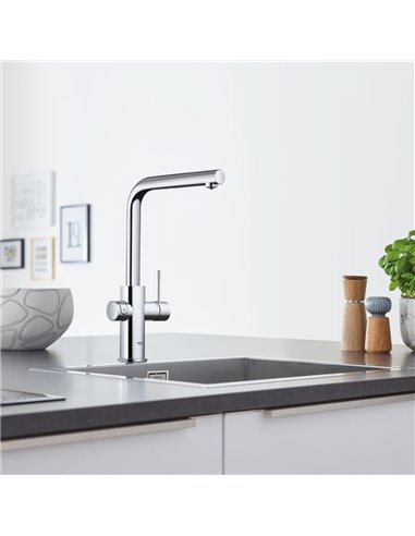 Grohe 31608 Blue Single-Handle Pull-Out Kitchen Faucet Single Spray 6.6 L/min - 1.75 GPM with Chilled and Sparkling Water