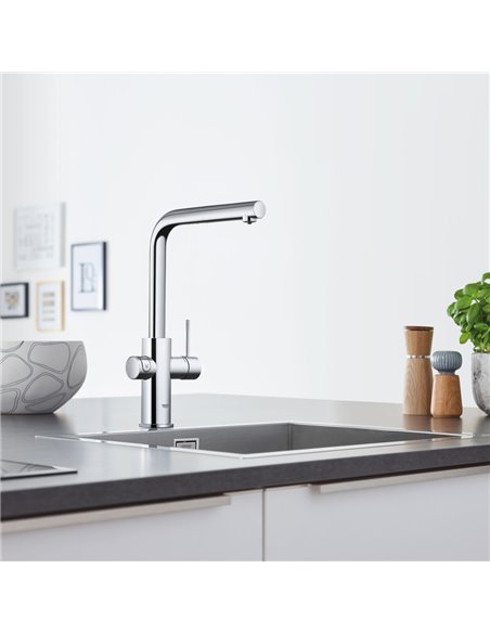 Grohe 31608 Blue Single-Handle Pull-Out Kitchen Faucet Single Spray 6.6 L/min - 1.75 GPM with Chilled and Sparkling Water