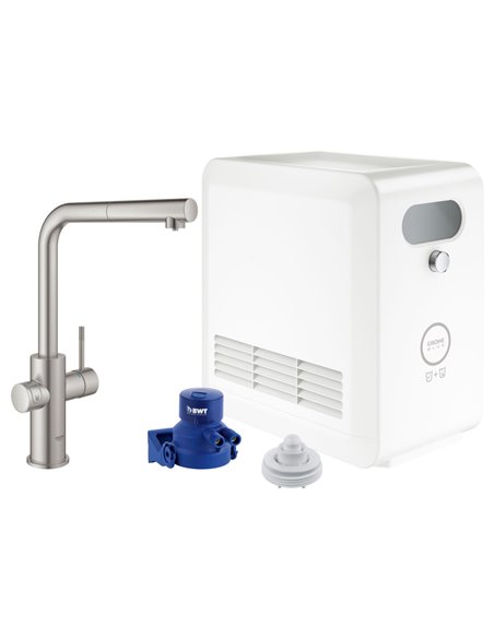 Grohe 31608 Blue Single-Handle Pull-Out Kitchen Faucet Single Spray 6.6 L/min - 1.75 GPM with Chilled and Sparkling Water