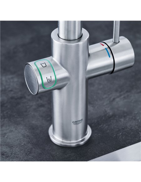 Grohe 31608 Blue Single-Handle Pull-Out Kitchen Faucet Single Spray 6.6 L/min - 1.75 GPM with Chilled and Sparkling Water