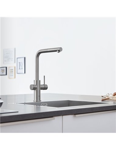 Grohe 31608 Blue Single-Handle Pull-Out Kitchen Faucet Single Spray 6.6 L/min - 1.75 GPM with Chilled and Sparkling Water